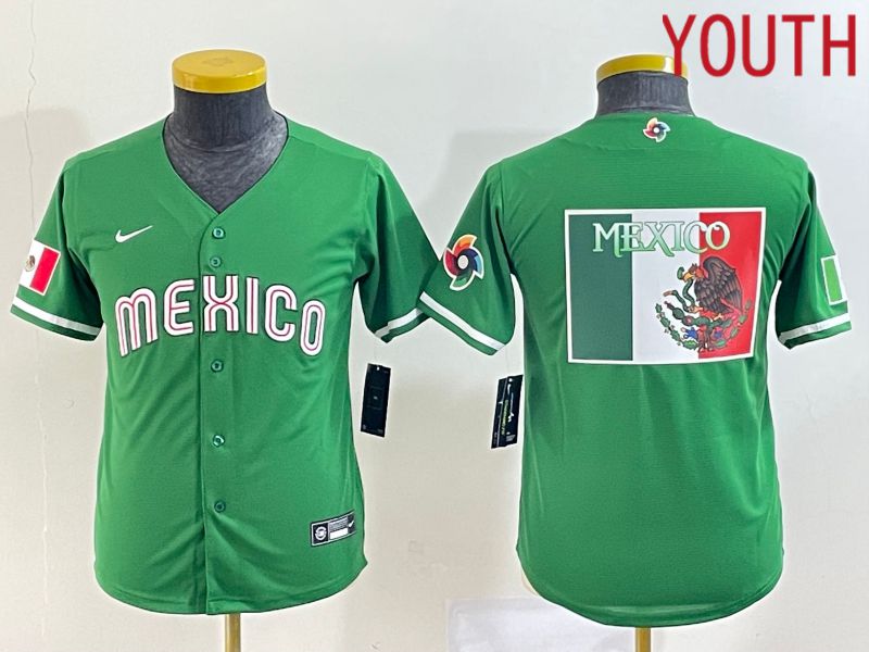 Youth 2023 World Cub Mexico Blank Green Nike MLB Jersey15->youth mlb jersey->Youth Jersey